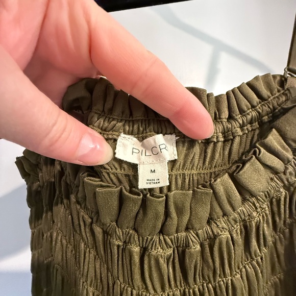 Anthropologie Wide Leg Smocked Top Jumpsuit, Olive Green, Sz MED - Picture 7 of 9